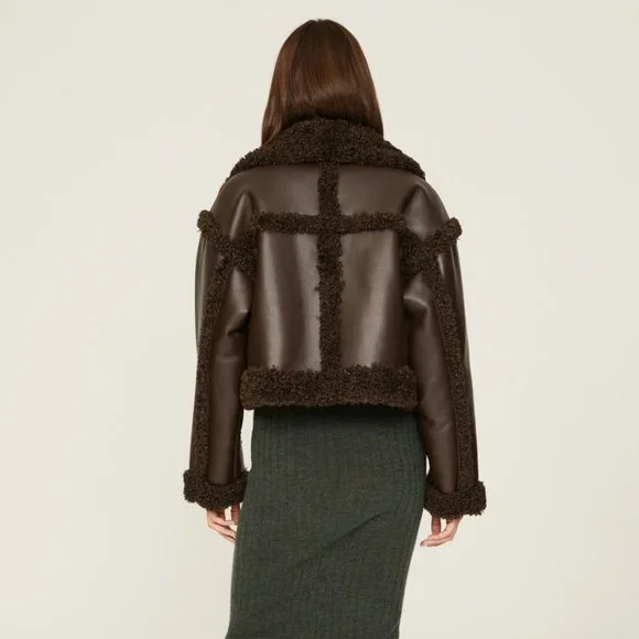 STAND STUDIO Women's Kristy Faux-Shearling Jacket Size US 10 In Brown - Picture 3 of 9